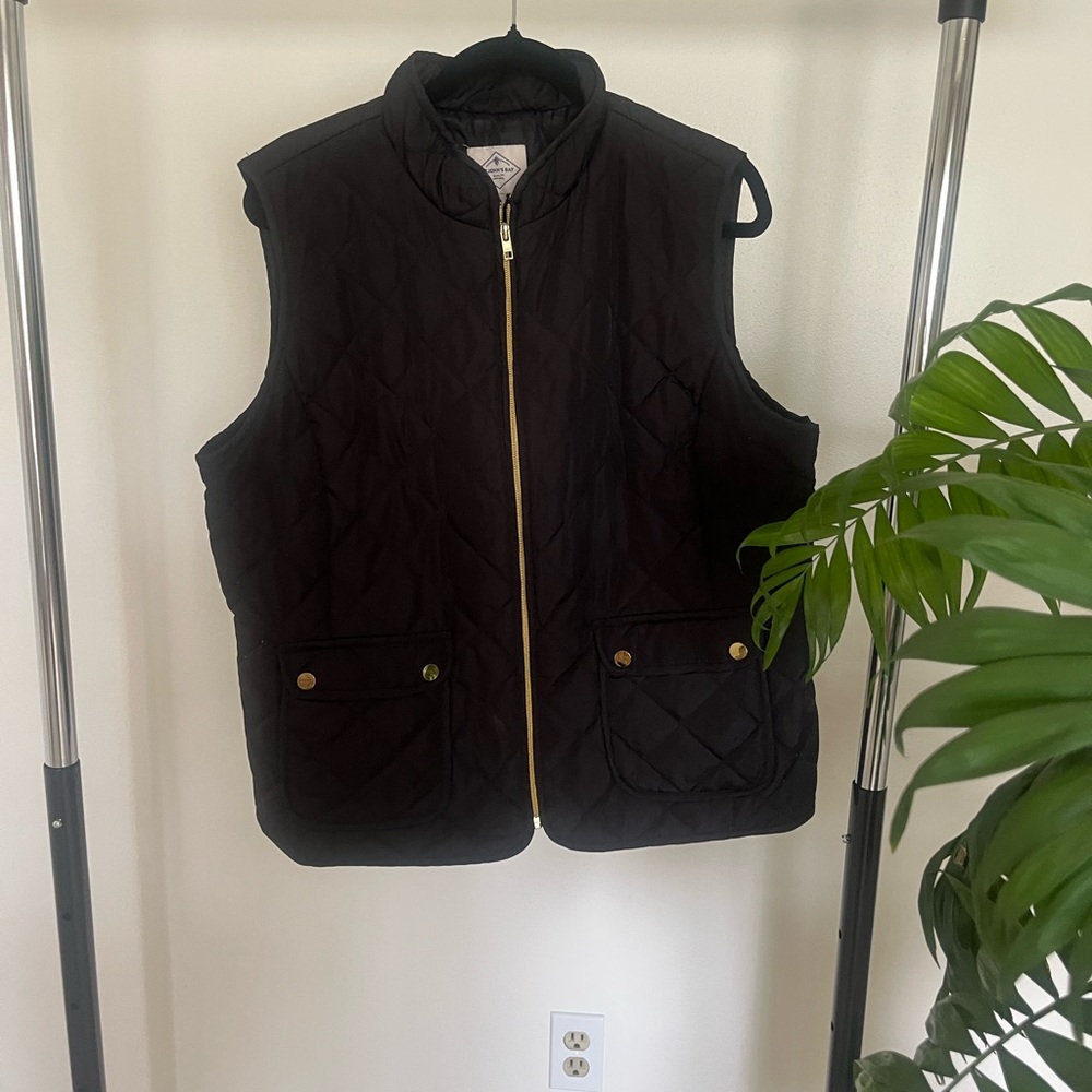 Black Quilted Vest with Gold Zipper